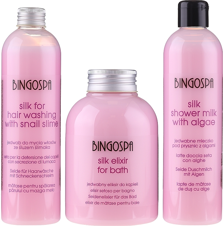 Gift Set - BingoSpa Spa Cosmetics With Silk Set (bath/foam/500ml + shm/300ml + soap/500ml) — photo N1