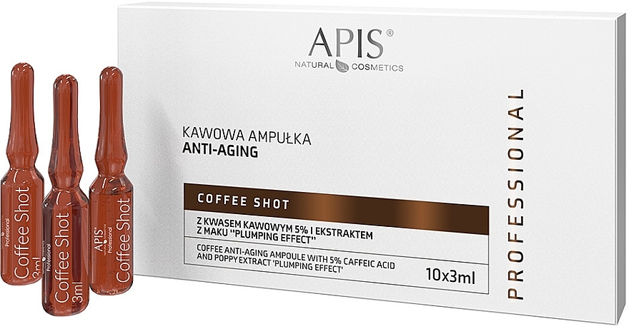 Rejuvenating Coffee Ampoules 'Filler Effect' - APIS Professional Coffee Shot Anti-Aging Ampoule With Caffeic Acid 5% And Poppy Extract — photo N1