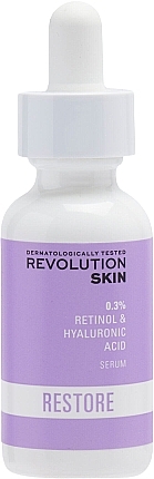 Face Serum with Retinol, Vitamins & Hyaluronic Acid - Revolution Skincare 0.3% Retinol with Vitamins & Hyaluronic Acid Restore Serum — photo N1