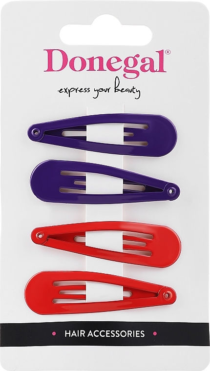 Hair Clips FA-5627, 4 pcs, purple + red - Donegal — photo N1