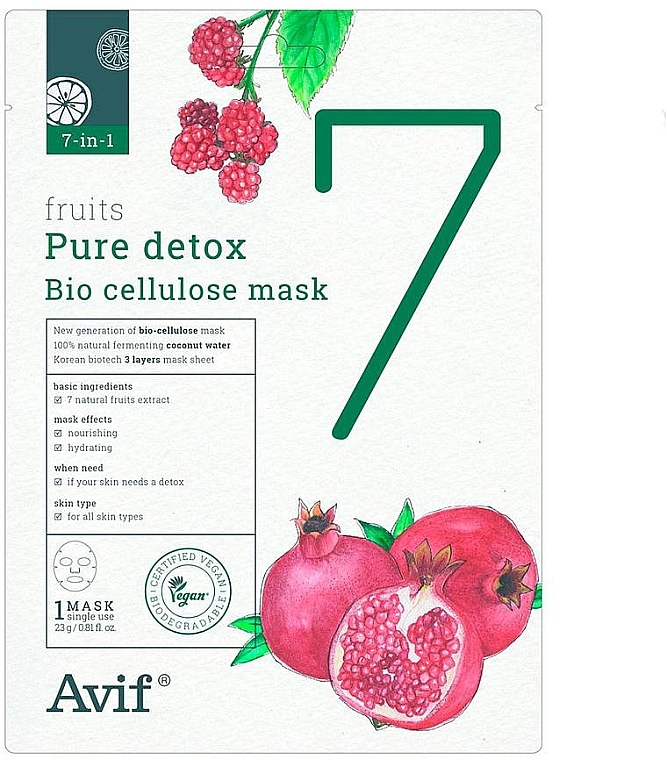 Biocellulose Detox Face Mask - Avif 7-in-1 Fruits Pure Detox Bio Cellulose Mask — photo N1