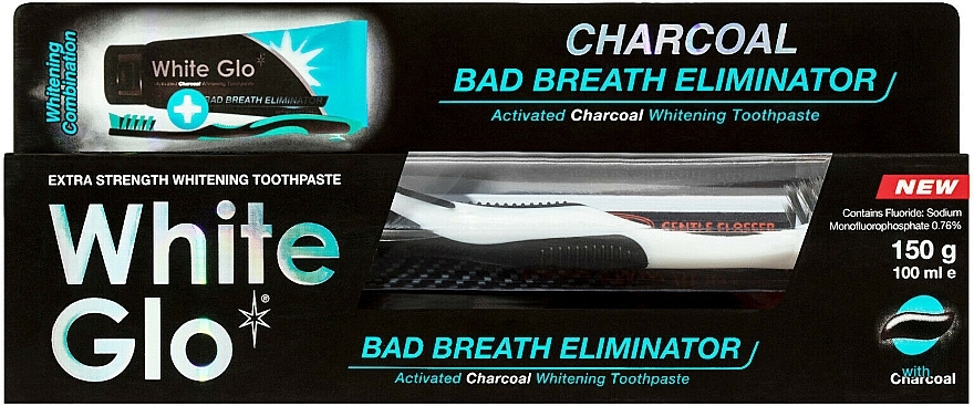 Set "Fresh Breath" with Black-White Brush - White Glo Charcoal Bad Breath Eliminator (t/paste/100ml + t/brush/1) — photo N2