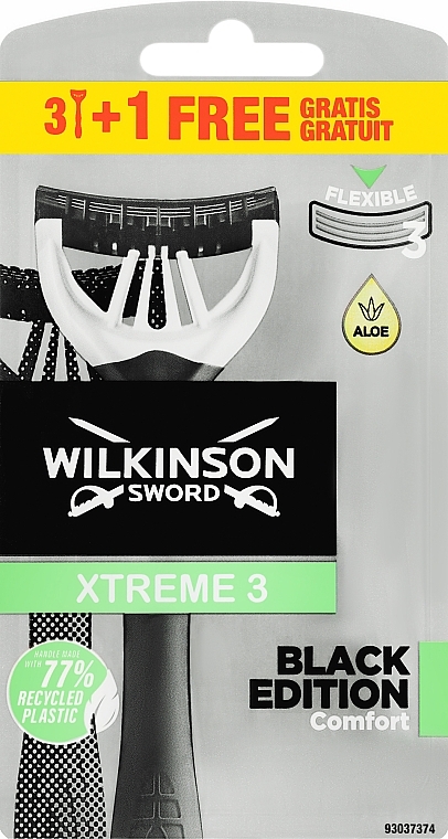 Disposable Razors, 3 + 1 pcs - Wilkinson Sword Xtreme 3 Black Edition — photo N1