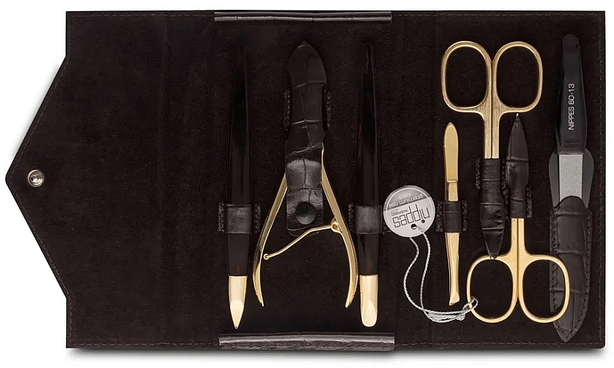 Manicure Set, 7 tools, brown - Nippes Solingen Manicure Set Croco 1097 — photo N2