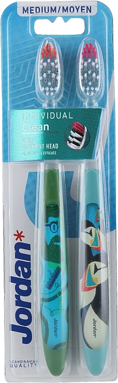 Toothbrushes, medium, green + turquoise with patterns - Jordan Individual Clean Medium — photo N1