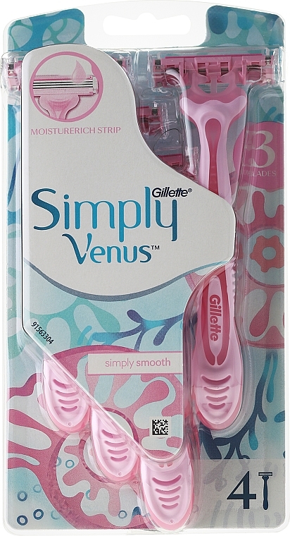 Disposable Shaving Razors, 4 pcs - Gillette Simply Venus 3 Simply Smooth — photo N1