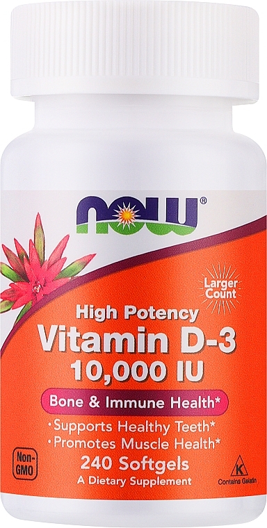 Dietary Supplement "Vitamin D-3" - Now Foods Vitamin D-3 10000 IU Structural Support — photo N1