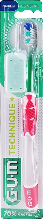 Technique+ Toothbrush, medium, pink - G.U.M Medium Compact Toothbrush — photo N1