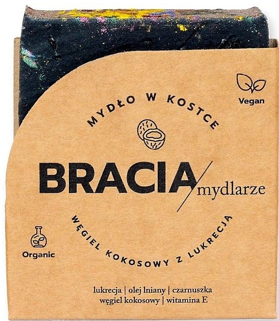 Charcoal, Coconut & Liquorice Solid Soap - Bracia Mydlarze Solid Soap Charcoal Coconut with Licorice — photo N1