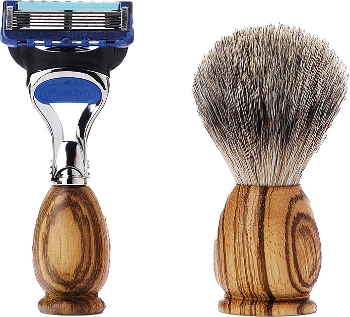 シェービング セット - Acca Kappa Shaving Set In Zebra Wood Travel Size (razor/1pc + brush/1pc)	 — photo N1