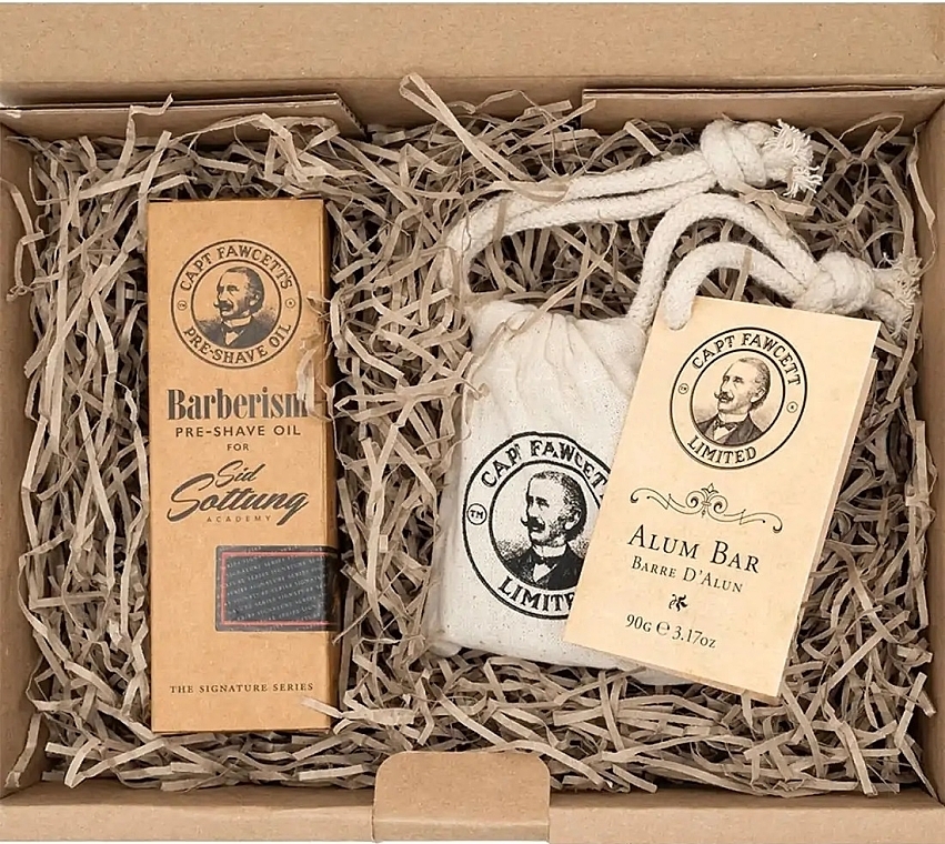 Captain Fawcett Shaving Gift Set (beard/oil/50ml+alum/bar/90g) - Set — photo N1