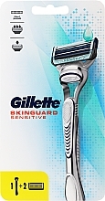 Fragrances, Perfumes, Cosmetics Shaving Razor with 2 Refill Cartridges - Gillette SkinGuard Sensitive