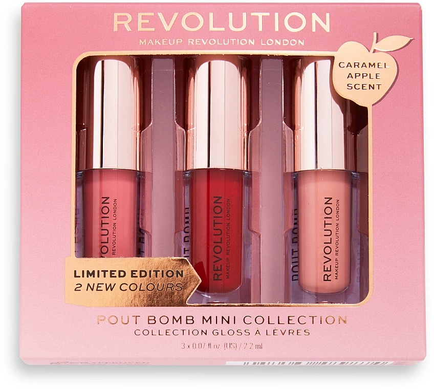 Set - Makeup Revolution Caramel Apple Mini Pout Bomb Lip Gloss Set (lipgloss/3x2.2ml) — photo N6