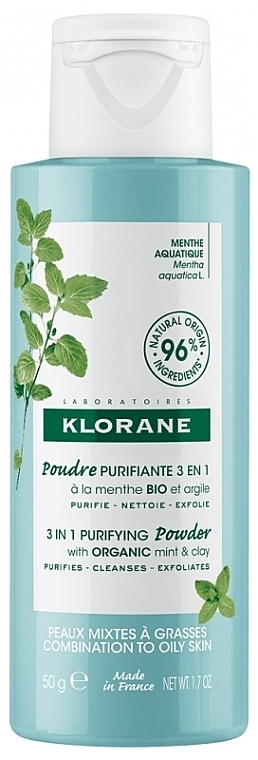 Face Cleansing Powder - Klorane 3 in 1 Purifying Powder with Organic Mint and Clay — photo N1