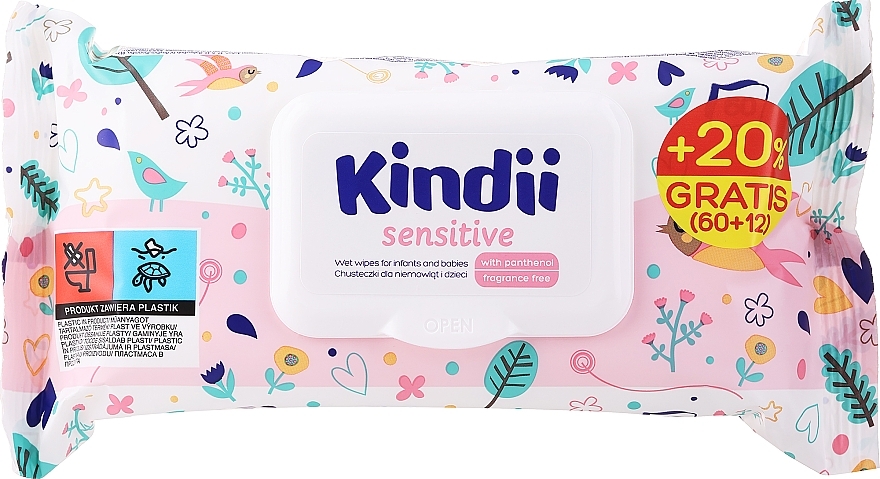 Kids' Wet Wipes for Sensitive Skin, Pack of 72 - Kindii Sensitive Wipes — photo N1