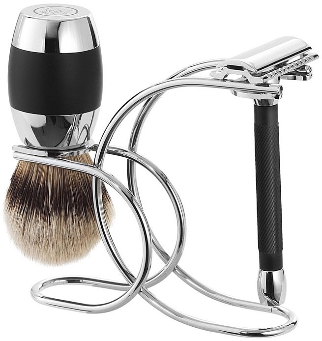 Shaving Set - Merkur Shaving Brush Silvertip (shaving/brush/1pcs + razor/1pcs + stand/1pcs) — photo N1