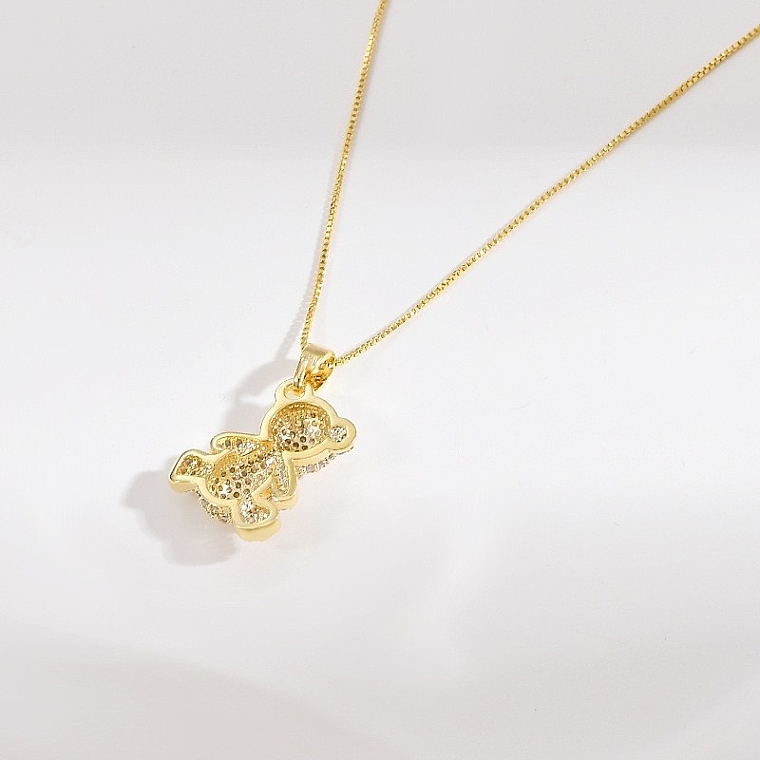 Surgical Steel Teddy Bear Necklace, 14K Gold Plated - Ecarla — photo N3