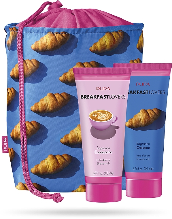 Set - Pupa Breakfast Lovers Croissant/Cappuccino Kit 3 (sh/milk/200ml + sh/milk/200ml+ bag) — photo N1