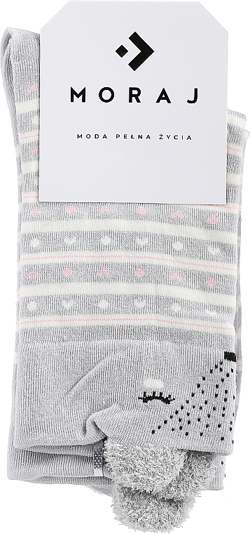 Women Long Socks with Forest Animals, grey with hearts - Moraj — photo N1