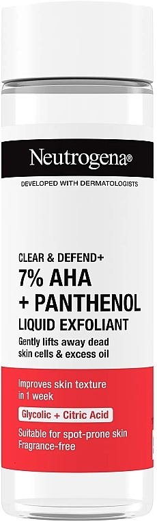 Face Peeling - Neutrogena Clear & Defend+ 7% Aha+Panthenol Liquid Exfoliant — photo N1