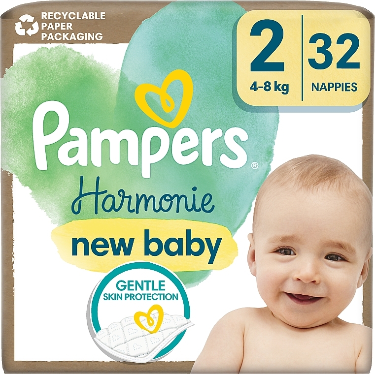 Harmonie New Baby Diapers, size 2, 4-8 kg, 32 pcs - Pampers — photo N1