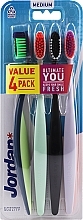 Fragrances, Perfumes, Cosmetics Soft Toothbrush, black-green + light green + black + pink - Jordan Ultimate You Soft Toothbrush