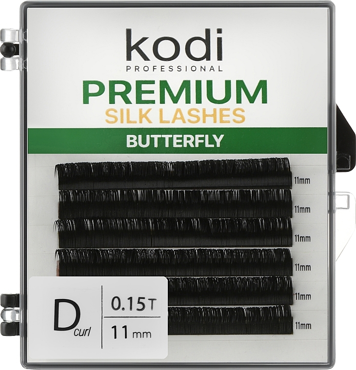 Butterfly Green D 0.15 False Eyelashes (6 rows: 11 mm) - Kodi Professional — photo N1