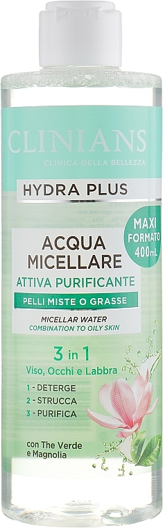 3-in-1 Micellar Water "Green Tea & Magnolia" - Clinians Hydra Plus Acqua Micellare — photo N2