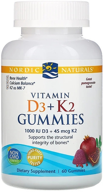 Dietary Supplement with Pomegranate "Vitamins D3 + K2" - Nordic Naturals Vitamin D3 + K2 Gummies Pomegranate — photo N1