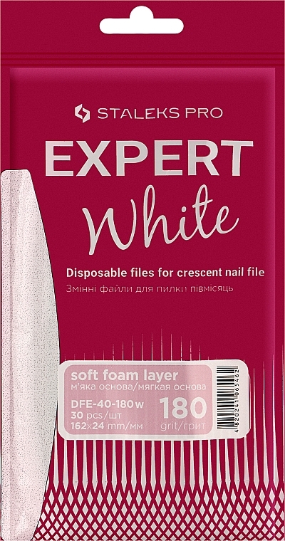 Soft Half Moon Nail File Refills Set, white, 180 grit, 30 pcs - Staleks Pro Expert 40 White (30 pcs) — photo N1