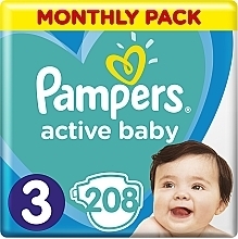 Active Baby-Dry Disposable Diapers Size 3 (Midi) 5-9 kg, 208 pcs. - Pampers — photo N1