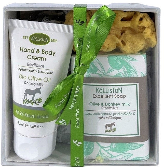 Set - Kalliston Kalliston Donkey Milk Gift Box (cr/50ml + soap/100g +sponge/1pc) — photo N2