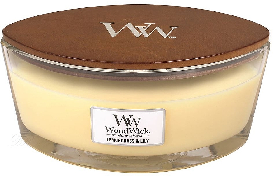 Scented Candle in Glass - Woodwick Hearthwick Flame Ellipse Candle Lemongrass & Lily — photo N1