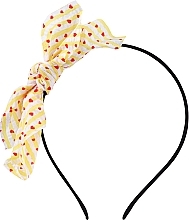 Fragrances, Perfumes, Cosmetics Hair Band, FA-5629, yellow-white striped bow with hearts - Donegal