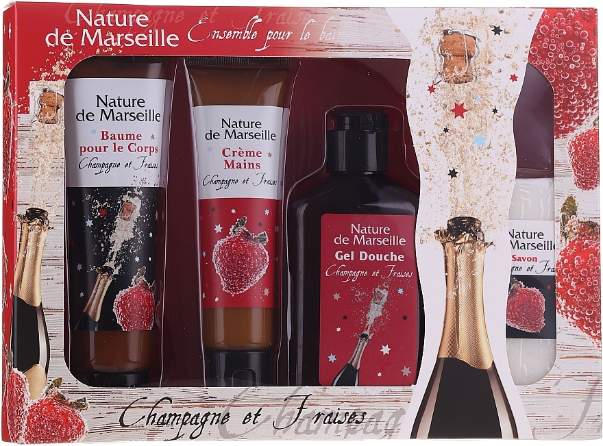 Set "Strawberry & Champagne" - Nature De Marseille (sh/gel/150ml +cr/60ml + b/balm/100ml + soap/95g) — photo N1