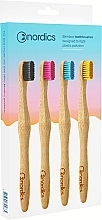 Fragrances, Perfumes, Cosmetics Bamboo Toothbrushes, 4 pcs, with black, pink, blue and yellow bristles - Nordics Aadult Bamboo Toothbrushes