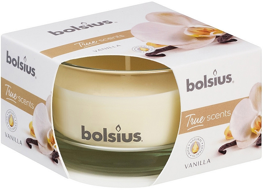 Scented Candle in Glass "Vanilla", 50/80 mm - Bolsius True Scents Candle — photo N1