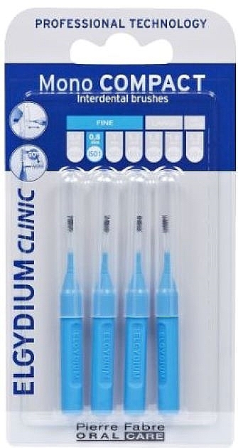 Interdental Brush, blue, 4 pcs - Elgydium Clinic Brushes Mono Compact Blue 0.8mm — photo N2