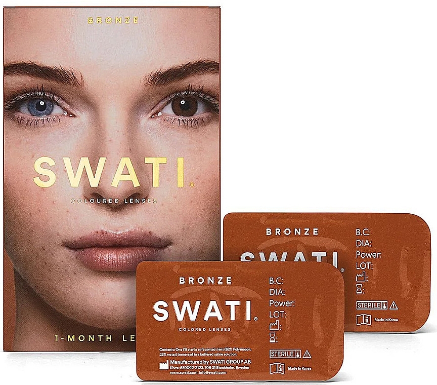 Colored Contact Lenses "Bronze", 1 month - Swati 1-Month Dark Brown Coloured Lenses — photo N1