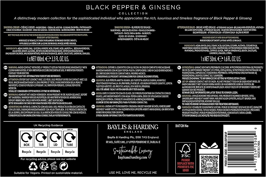 Set - Baylis & Harding Black Pepper & Ginseng Luxury Shave Set — photo N7