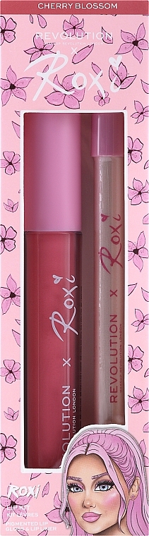 Set - Makeup Revolution x Roxi Cherry Blossom Lip Set (lip/pencil/1g + lip/gloss/3ml) — photo N1