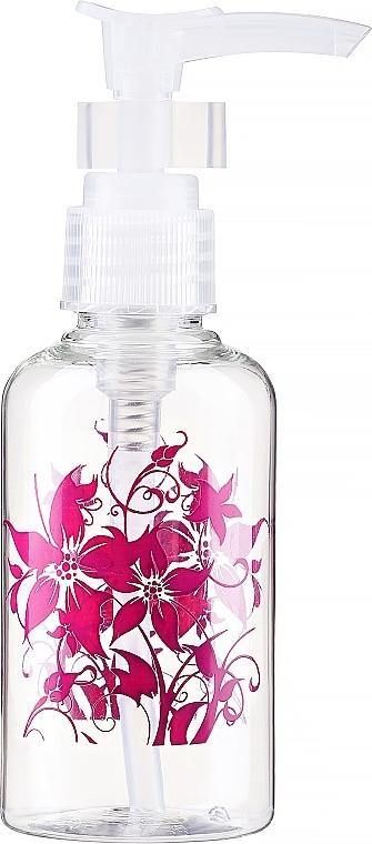 Bottle with Pump Dispenser, 75 ml, pink flowers - Top Choice — photo N4