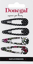 Fragrances, Perfumes, Cosmetics Hair Clips, 4 pcs, black polka-dots + black with flowers - Donegal