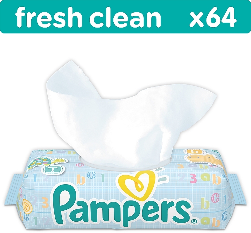 Baby Wet Wipes 'Fresh Clean', with flap, 64pcs - Pampers — photo N1