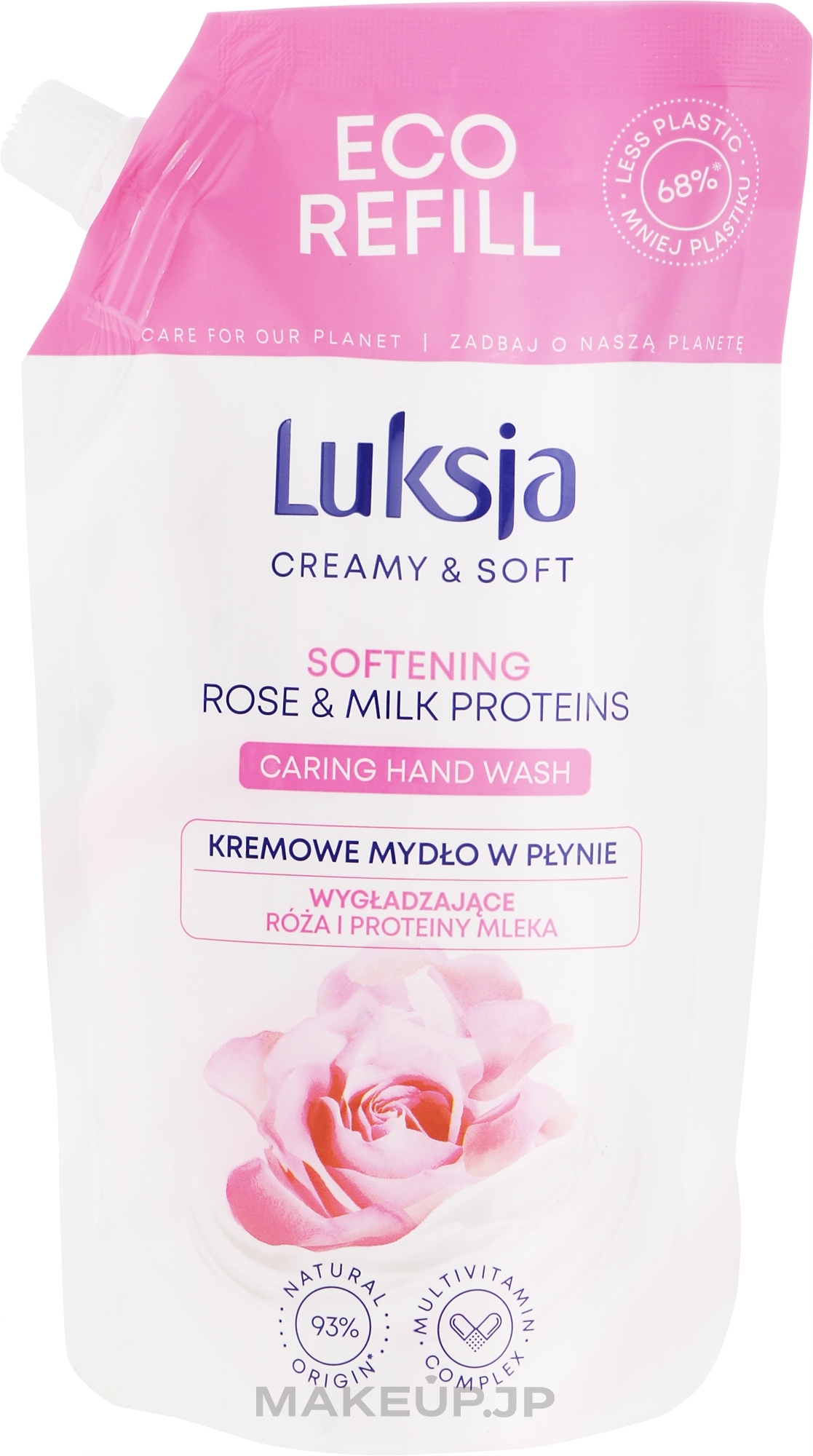 Hand Cream Soap "Rose & Milk Proteins" - Luksja Creamy & Soft Softening Rose & Milk Proteins Caring Hand Wash 68 % Less Plastic (refill) — photo 400 ml
