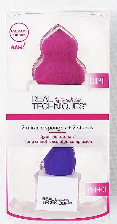 Makeup Sponge Set - Real Techniques 2 Miracle Sponges + 2 Stands — photo N1