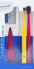 Set, option 30 (pink, yellow, pink) - Curaprox Ortho Kit (brush/1pcs + brushes 07,14,18/3pcs + UHS/1pcs + orthod/wax/1pcs + box) — photo N1