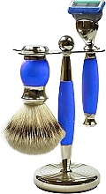 Fragrances, Perfumes, Cosmetics Shaving Set - Golddachs Pure Bristle, Fusion Polymer Blue Chrom (sh/brush + razor + stand)