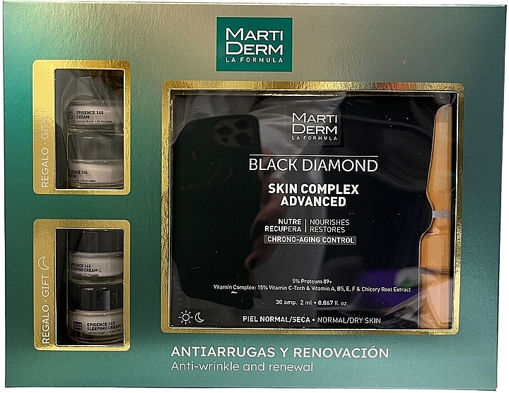 Face Care Kit - MartiDerm Black Diamond Anti-Wrinkle And Renewal (bulbs/30x2ml+cr/2x5ml+cr/2x5ml) — photo N1