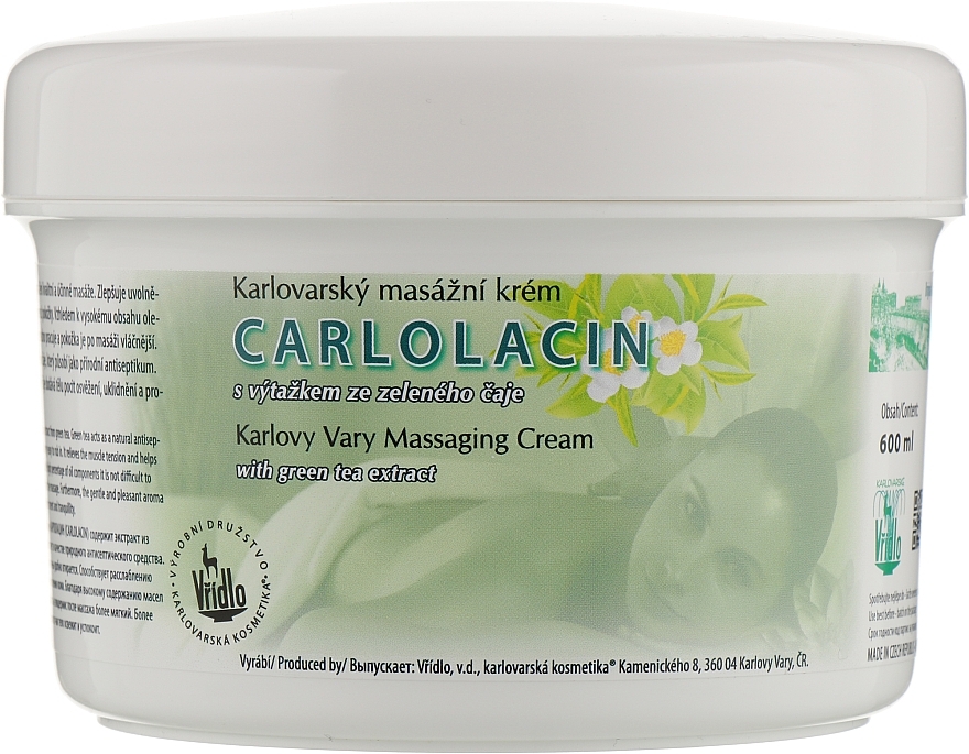 Massage Cream with Green Tea Extract - Vridlo Karlovarska Kosmetika Carlolacin — photo N1